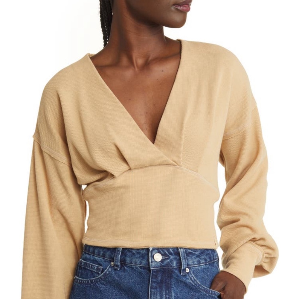 Free People We the Free All Nighter Long Sleeve Surplice Crop Top
